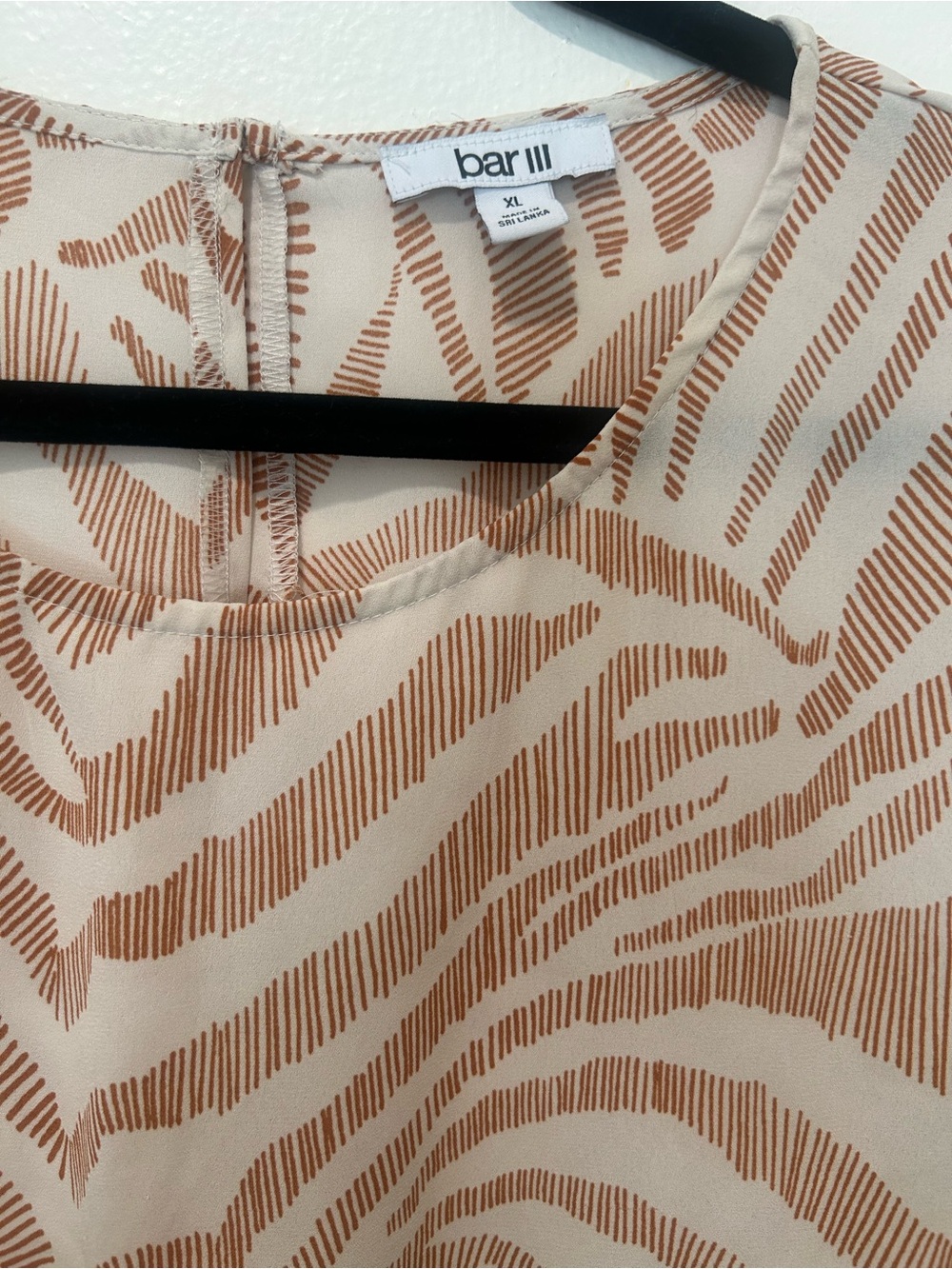 Bar III Cream Blouse with Brown Abstract Stripe Print